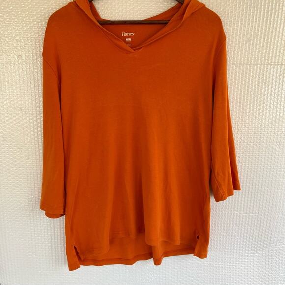 Hanes Hooded women’s long sleeve tee. Burnt orange.  Size xl.  Hanes. Length 28 - Picture 5 of 5